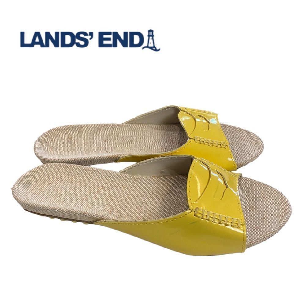 Lands’ End Yellow Patent Women’s Slide Sandals 7